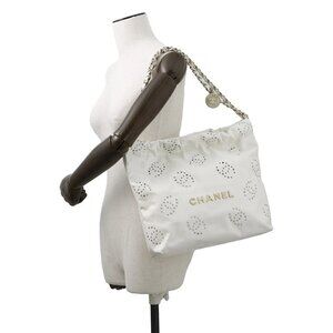 CHANEL CHANEL22 ChainShoulder Bag Punching Size Small Shiny Calf Leather Whi